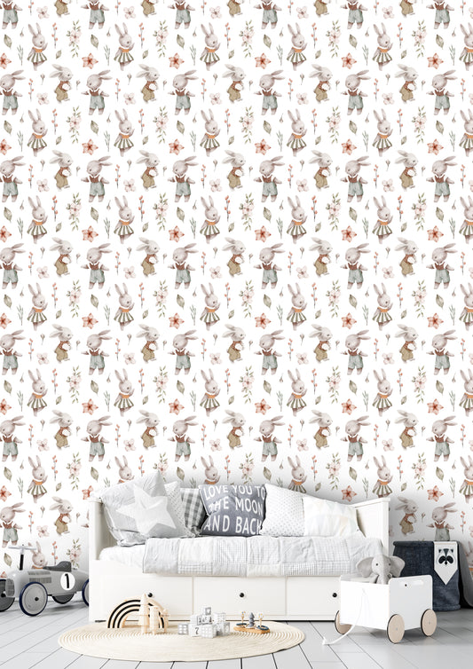 Bunny baby wallpaper, nursey decor, Bunnies kid's wallpaper, Children's wall decals.