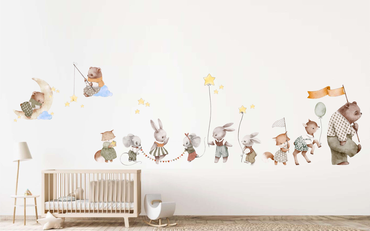 baby animals, moon and stars, wall decals, stickers, wall art, wallpaper. kid's, children's baby, toddler, decor