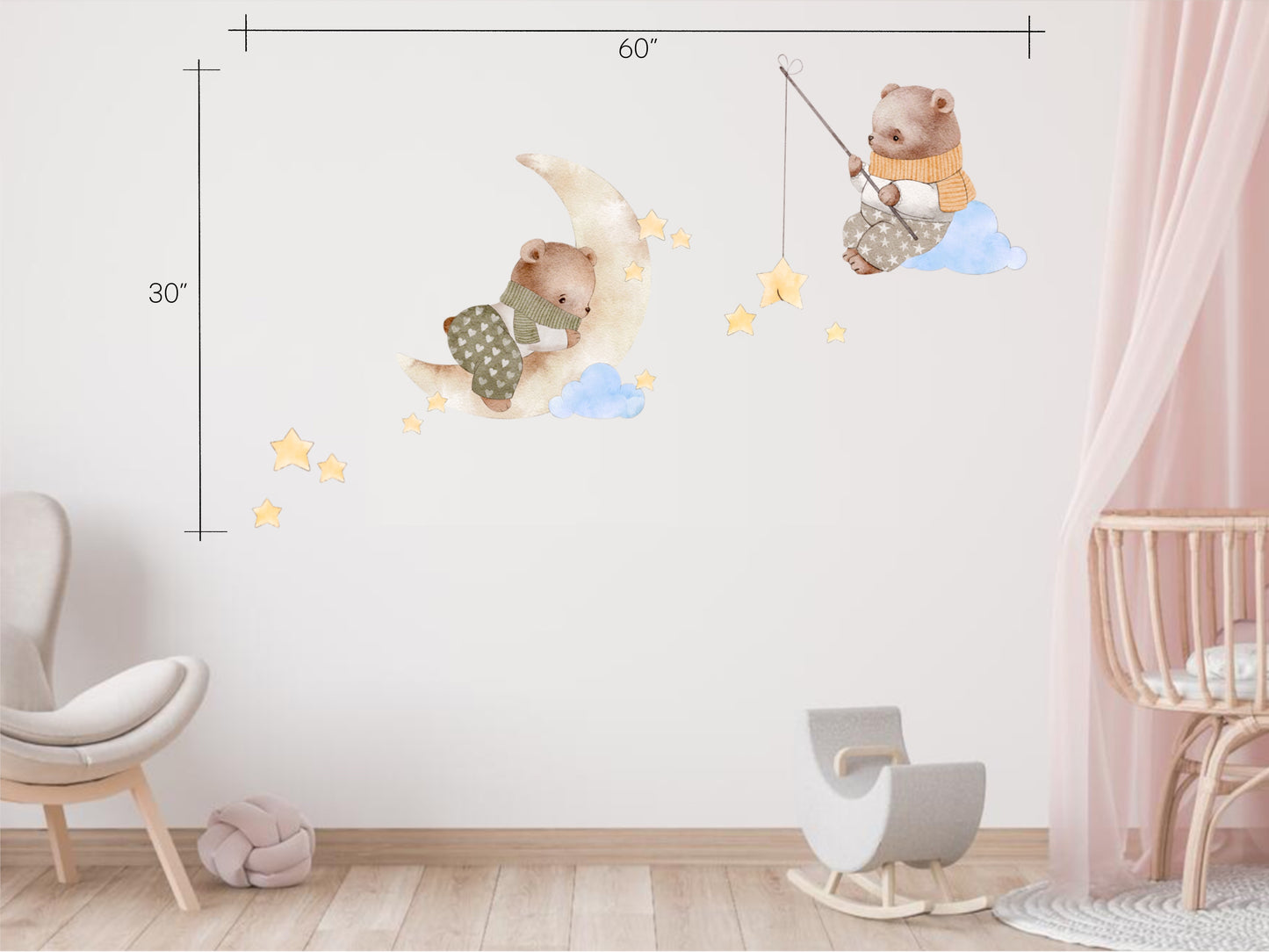 moon and stars wall decals. Fishing for Stars baby, kid's, children's wall stickers.